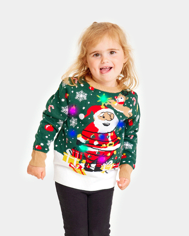 Pull de Noël LED pour toute la famille avec un Père Noël ligoté