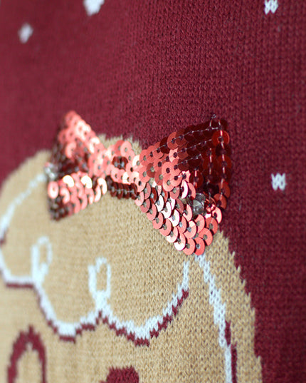 Pull de Noël LED pour toute la famille avec motif de biscuit au gingembre rouge