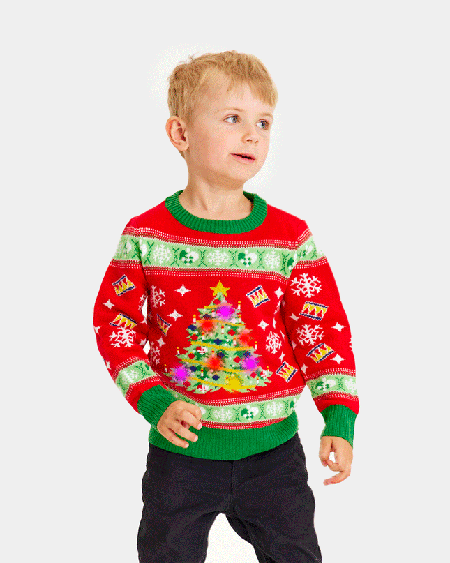 Pull de Noël LED pour toute la famille avec sapin de Noël rouge