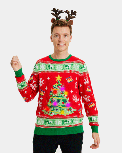 Pull de Noël LED pour toute la famille avec sapin de Noël rouge