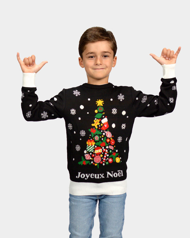 Pull de Noël noir pour toute la famille avec le motif « Joyeux Noël »