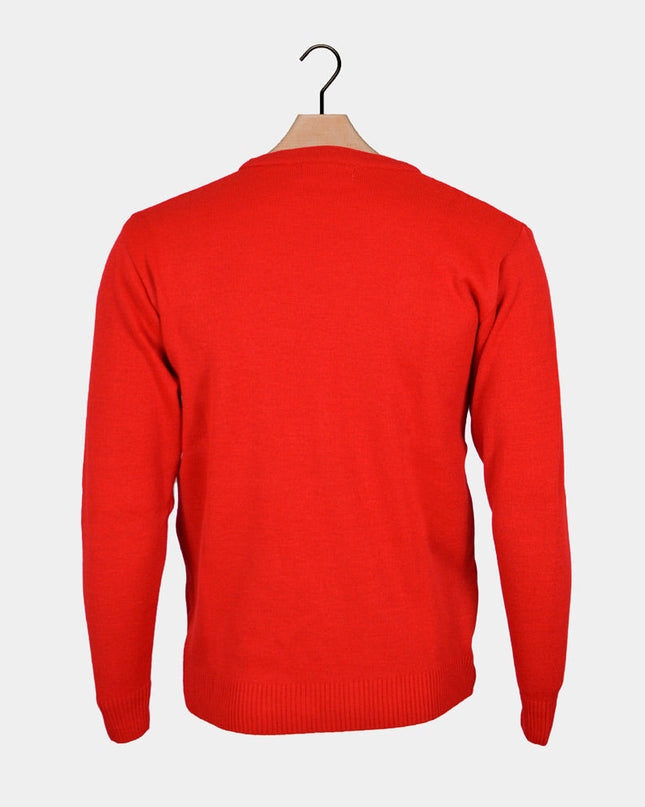 Pull de Noël avec un renne rouge et un motif de bière