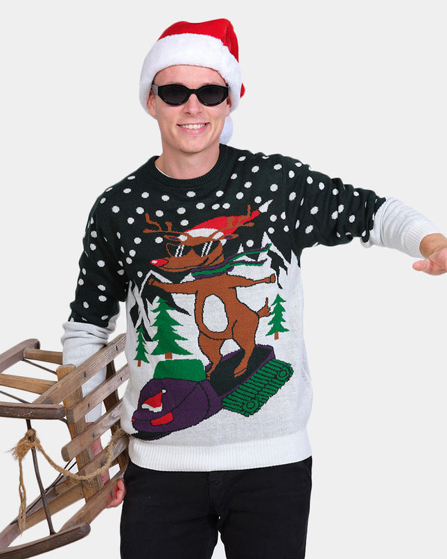 Family Christmas Sweater with Reindeer and Snowmobile