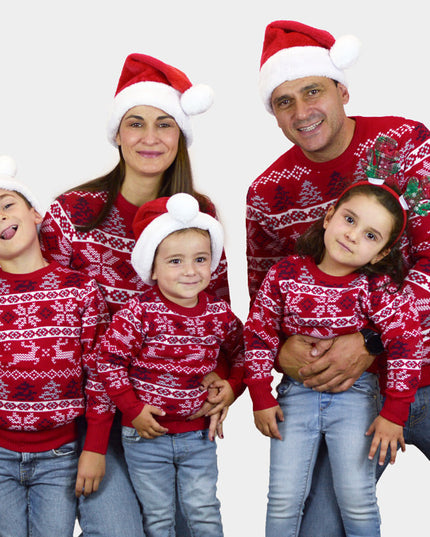 Classic Red Family Christmas Sweater with Polar Stars