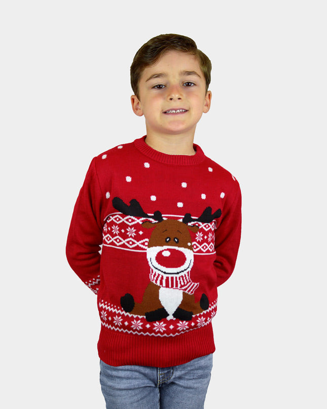 Pull de Noël rouge Rudolph avec écharpe pour toute la famille