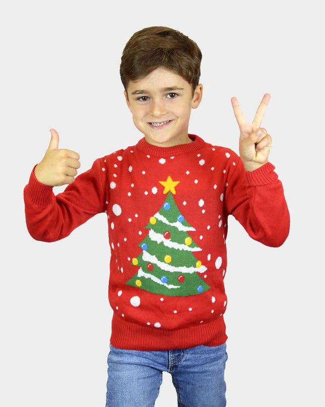 Christmas Sweater for Family with Red Christmas Tree
