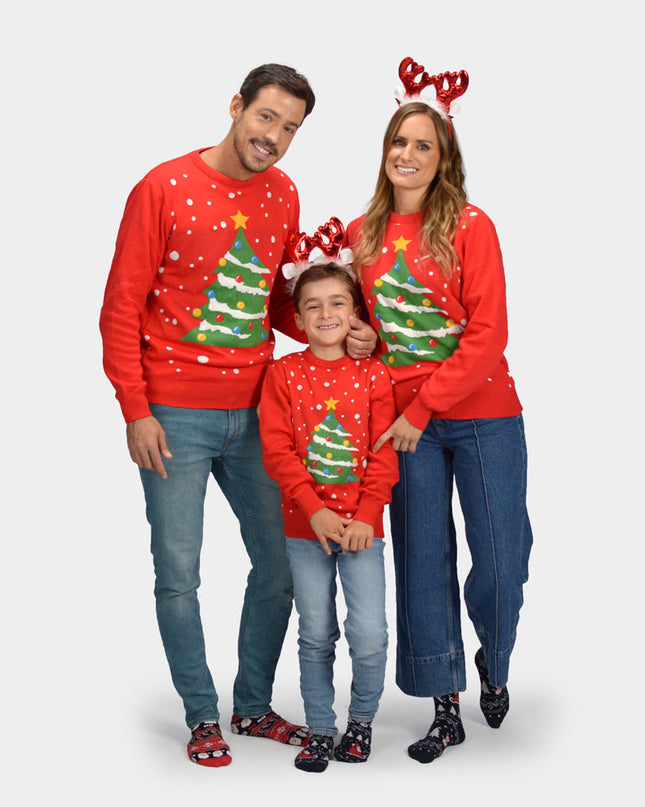 Pull de Noël rouge familial
