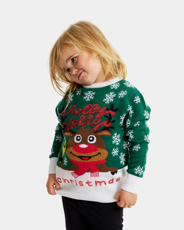 Pull de Noël familial vert « Holly Jolly » à paillettes