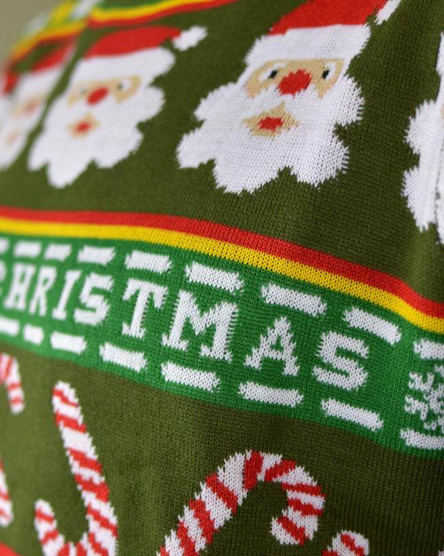 Green Christmas Sweater with Santa and Gifts