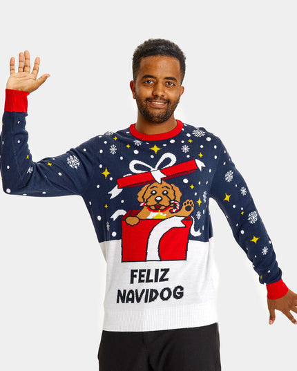 Pull de Noël « Feliz Navidog » pour hommes