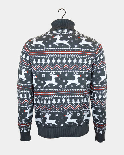 Women's Grey Roll Neck Reindeer Organic Cotton Christmas Sweater