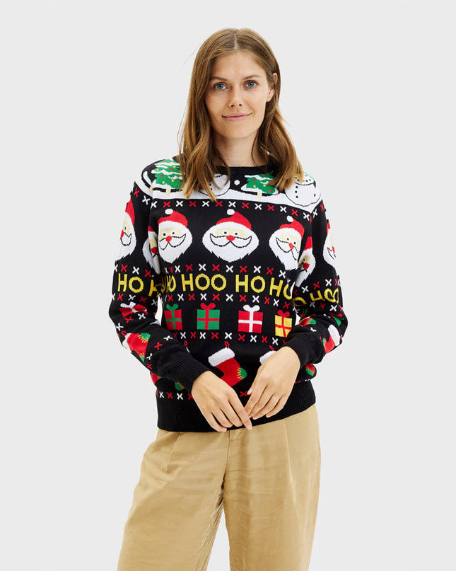Organic Cotton Couples Christmas Sweater - Santa, Gifts, and Snowmen