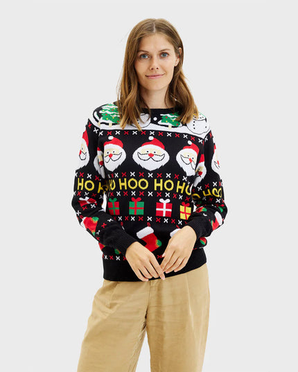 Organic Cotton Couple Christmas Sweater with Santa, Gifts, and Snowmen