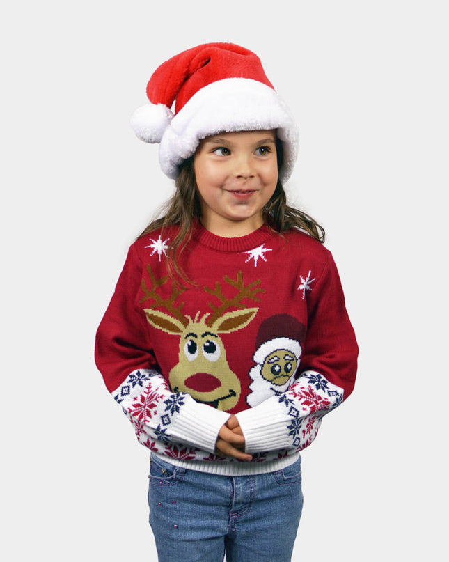 Women's Smiling Santa and Reindeer Christmas Sweater