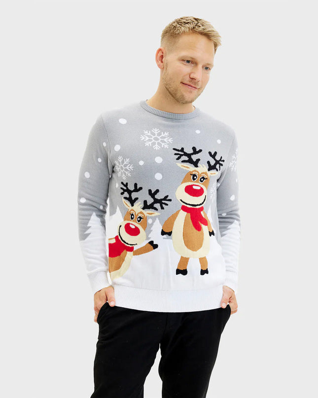 Gray Christmas Sweater for Women with Cute Reindeer
