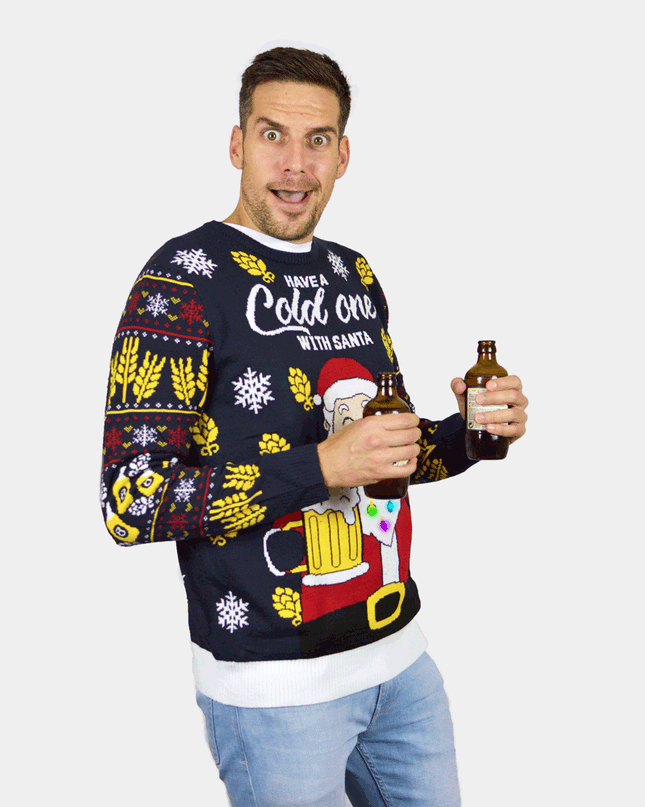 Pull de Noël LED pour femme avec Père Noël et bière