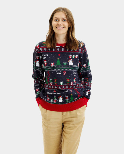 Pull de Noël rétro pour femme, inspiré des jeux vidéo