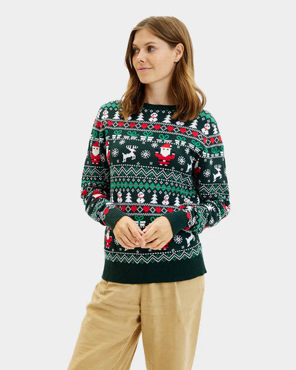 Pull de Noël en coton biologique vert joyeux pour femmes