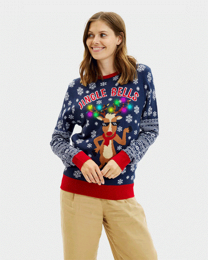 Pull de Noël LED pour femme avec motif de grelots