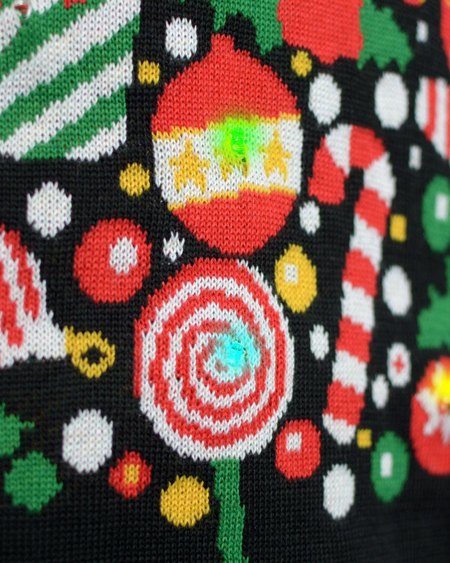 Pull de Noël noir à LED pour femme avec sapin de Noël
