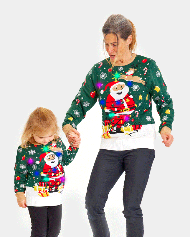 Pull de Noël LED pour femme avec Père Noël noué