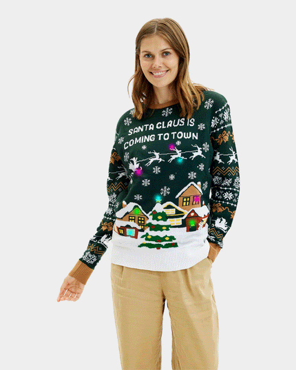 LED "Santa is Coming to Town" Christmas Sweater for Women