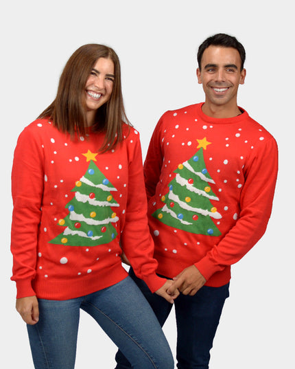 Pull de Noël rouge pour femme avec un sapin de Noël