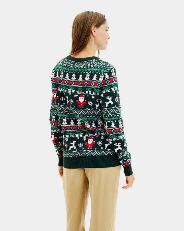 Pull de Noël en coton biologique vert joyeux pour femmes