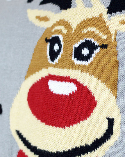 Gray Christmas Sweater for Kids with Cute Reindeer