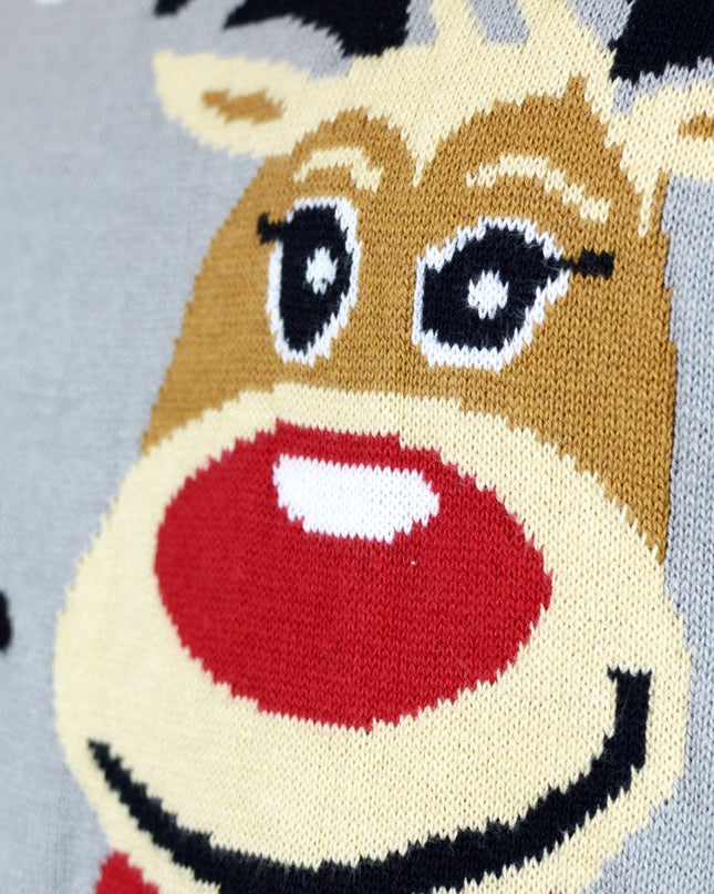 Pull de Noël gris pour toute la famille avec un adorable renne