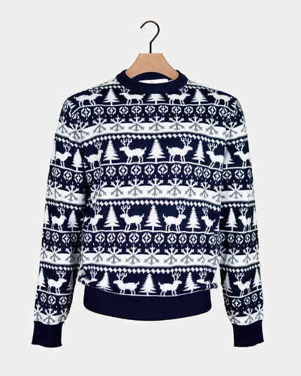 Striped Christmas Sweater for Men with Reindeer and Trees