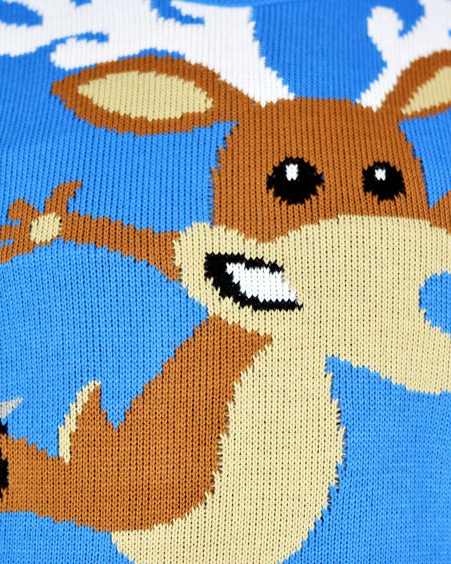 Christmas Sweater for Men Sky Blue with Skating Reindeer