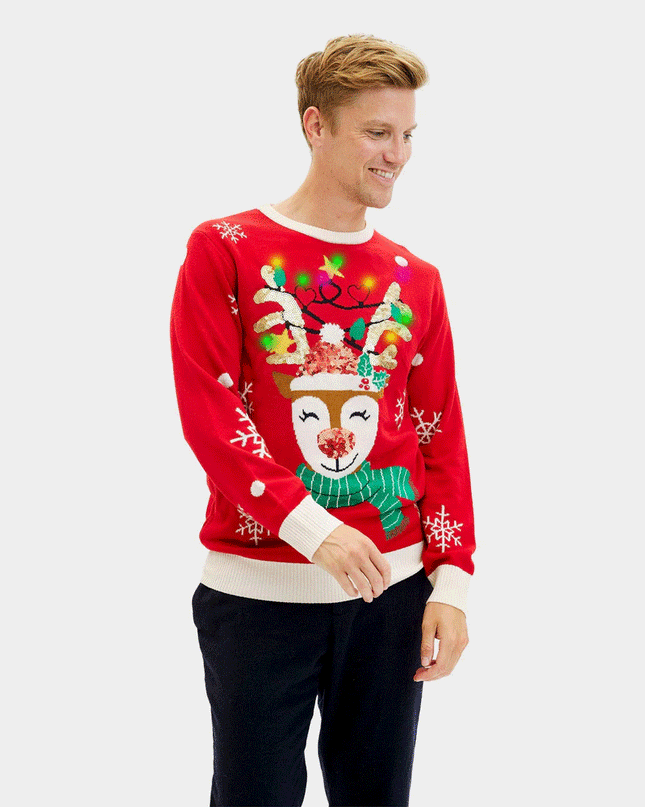 LED Shiny Reindeer Christmas Sweater for Men