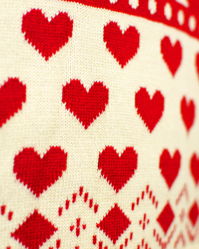 Men's Organic Cotton Christmas Sweater with Red Hearts on Beige