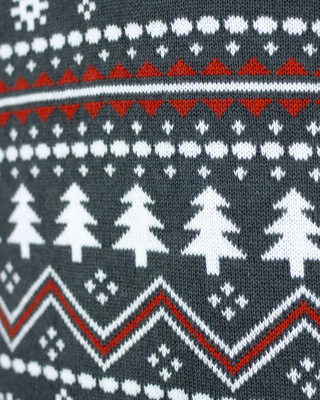 Gray Rolled Collar Christmas Sweater with Reindeer