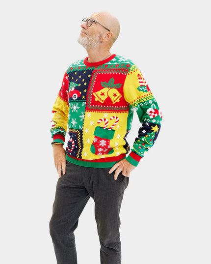 Pull de Noël homme « patchwork » en coton biologique