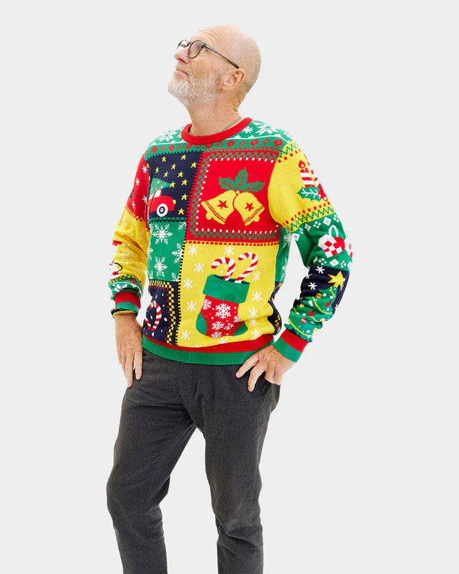 Pull de Noël homme « patchwork » en coton biologique