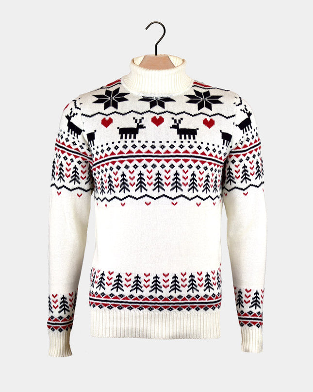 Chic Beige Rolled Collar Christmas Sweater for Men