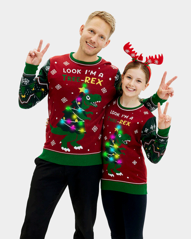 Pull-over Rex avec sapin de Noël LED pour homme