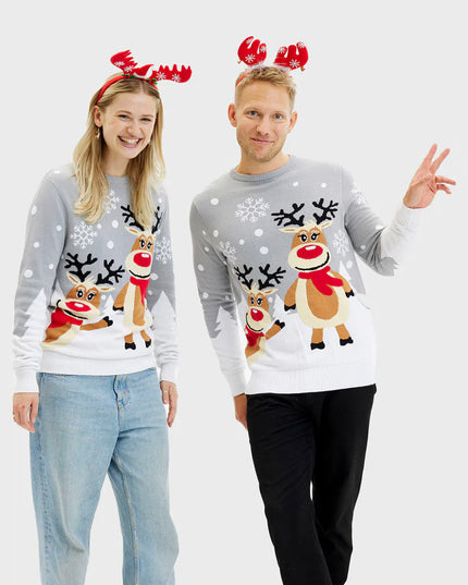 Grey Christmas Sweater for Men with Cute Reindeer