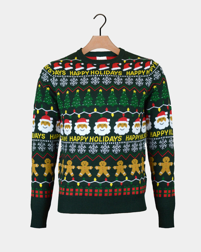 Pull de Noël vert pour homme « Joyeuses Fêtes »
