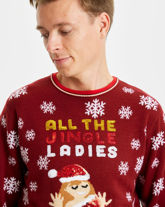 Pull de Noël pour couple « Jingle Ladies » à paillettes