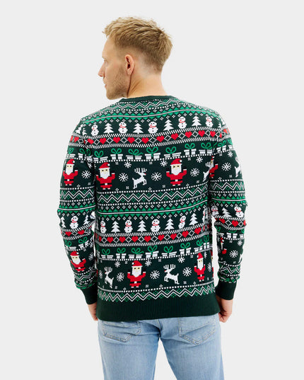 Pull de Noël en coton biologique vert joyeux pour hommes