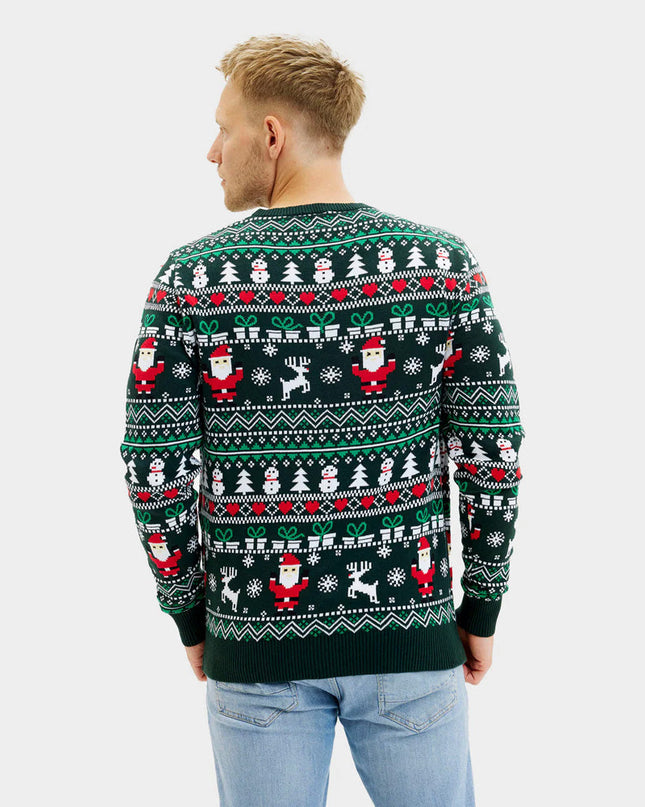 Pull de Noël en coton biologique vert joyeux pour hommes