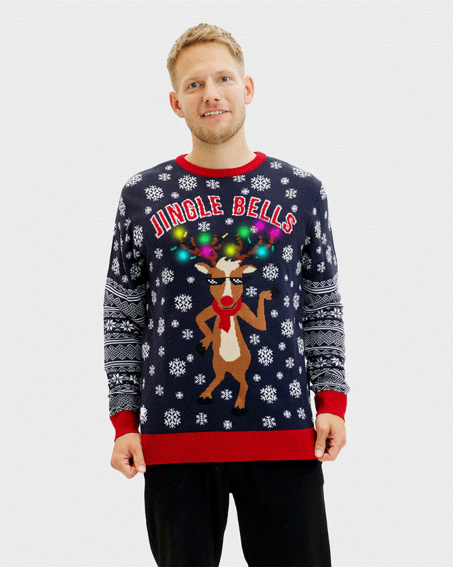 Pull de Noël à grelots LED pour homme