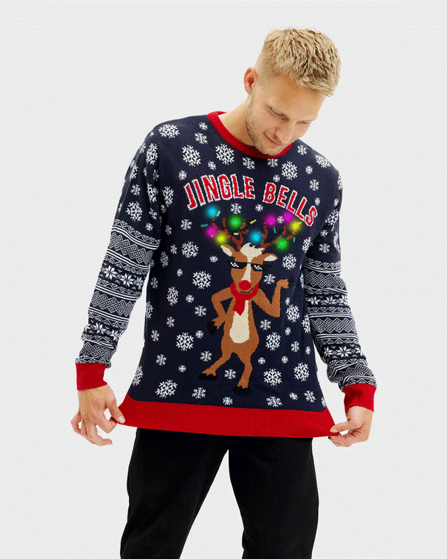 Pull de Noël à grelots LED pour homme