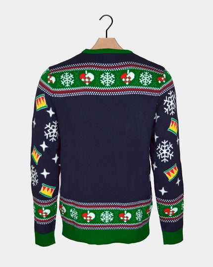 Luminous LED Blue Christmas Sweater with Christmas Tree