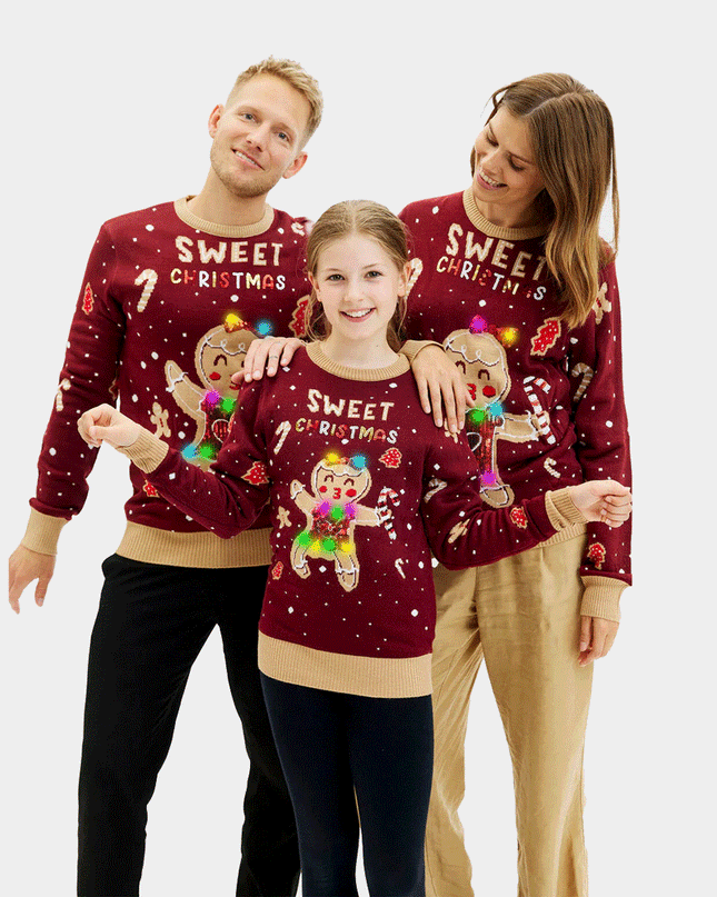 Light-Up Men's Christmas Sweater with Red Ginger Cookie