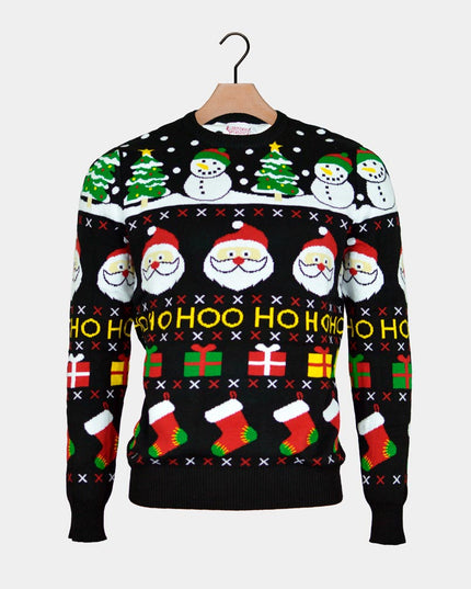 Pull en coton bio pour homme avec Père Noël, cadeaux et bonshommes de neige