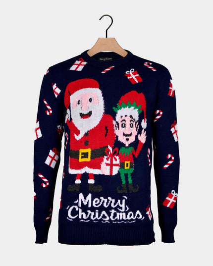 Christmas Sweater for Men Santa Claus and Elf Design